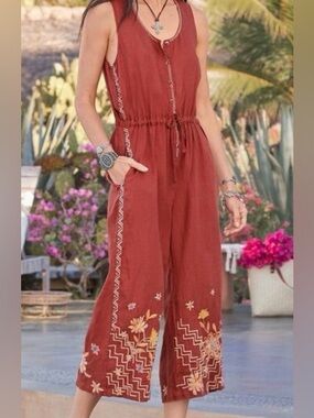 JOHNNY WAS ELIA LINEN TIE JUMPSUIT BRAND NEW With Tags!  Size X-LARGE.
